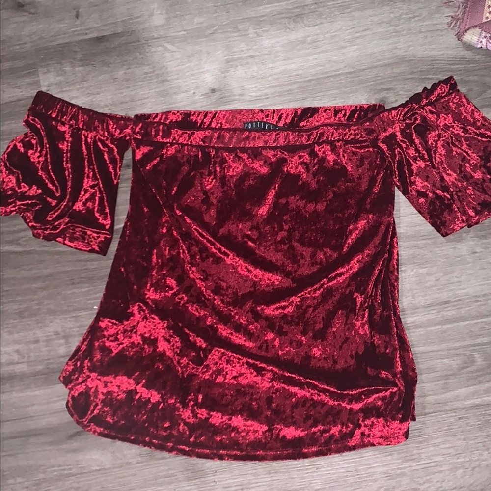 Red velvet off the shoulder blouse